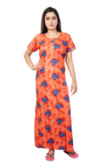 Orange & Blue pure cotton floral nighty