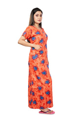 Orange & Blue pure cotton floral nighty