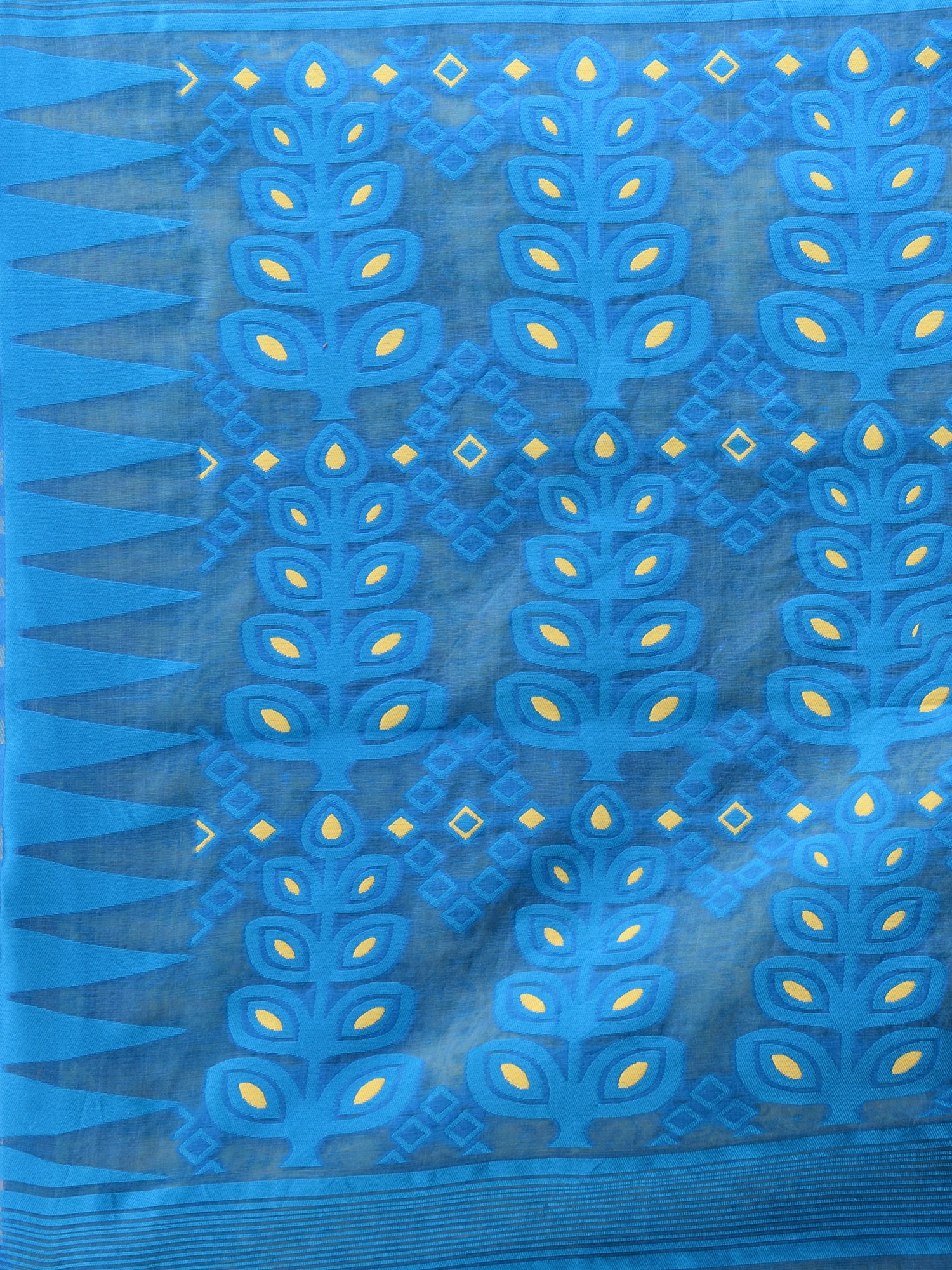 Blue  & Yellow Cotton Minakari Jamdani Saree