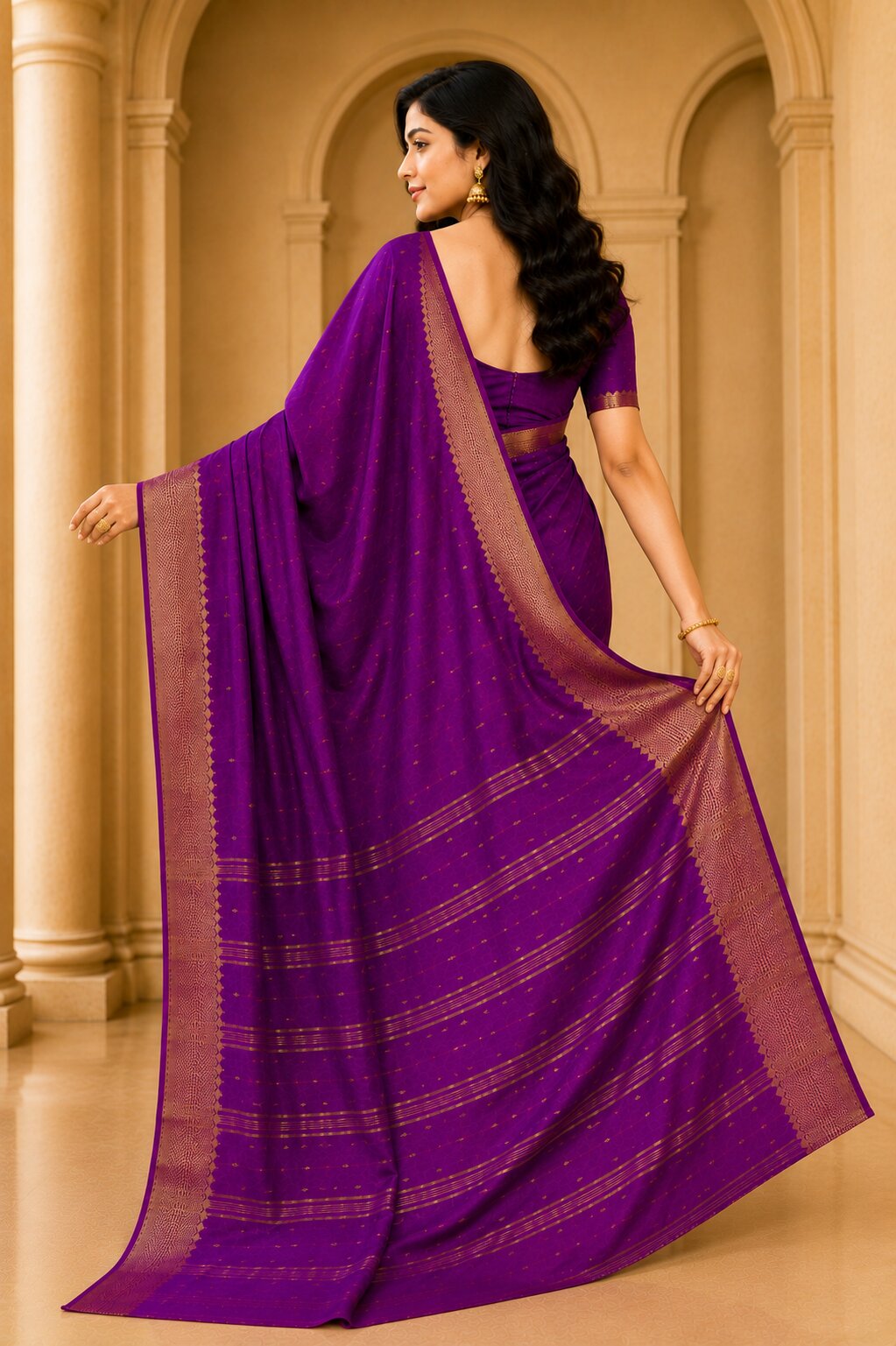 Laa Calcutta Purple & Gold pure cotton Taant saree