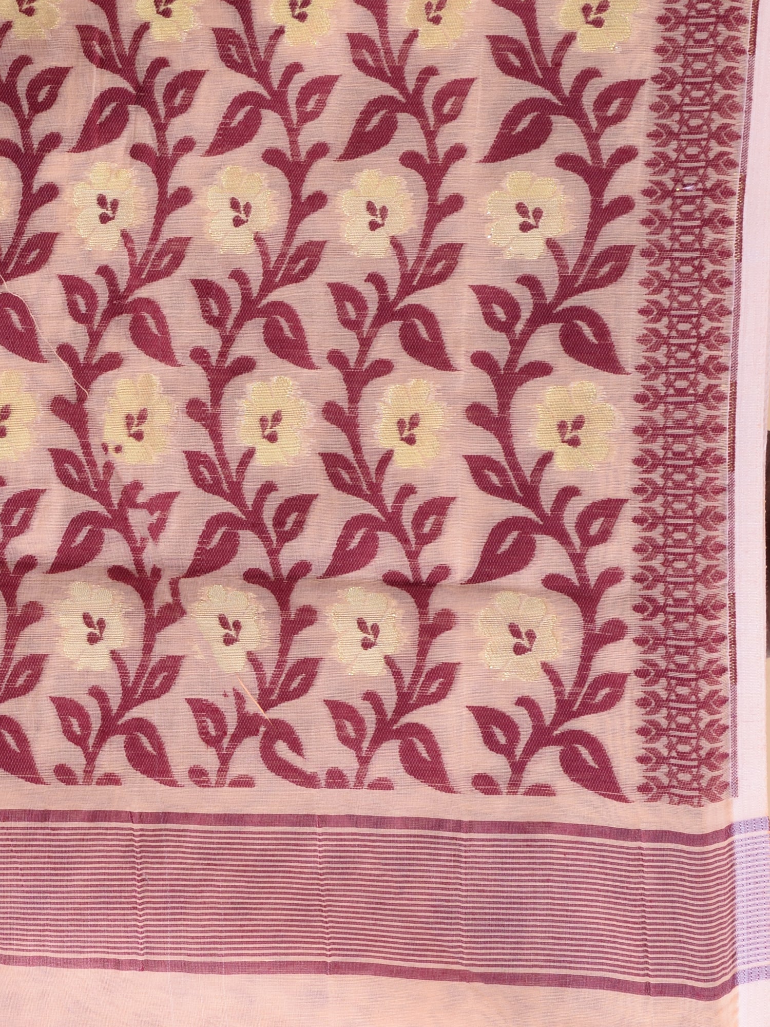 Beige & Maroon Cotton Jamdani Saree