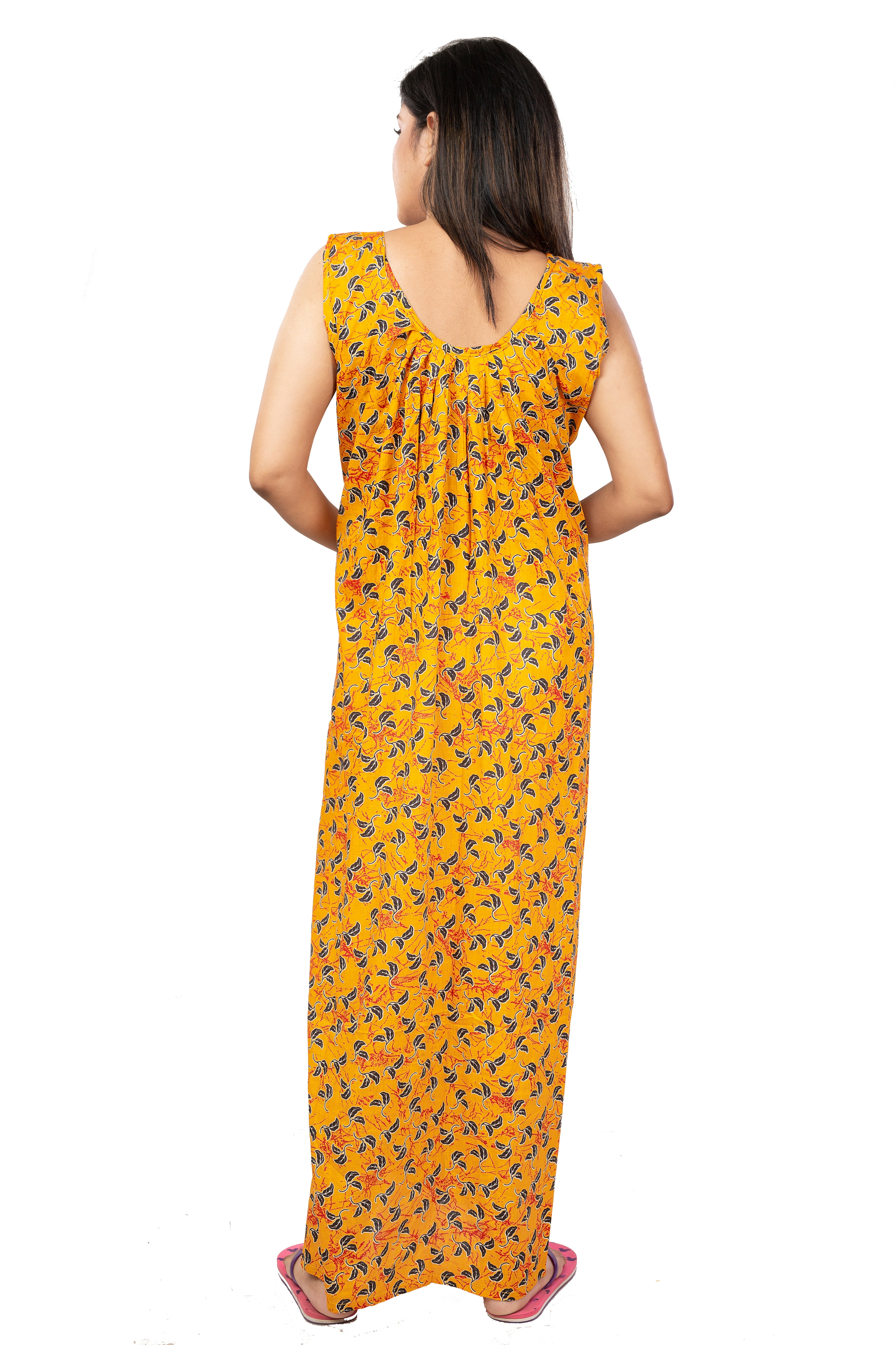 Yellow & Black pure cotton floral nighty