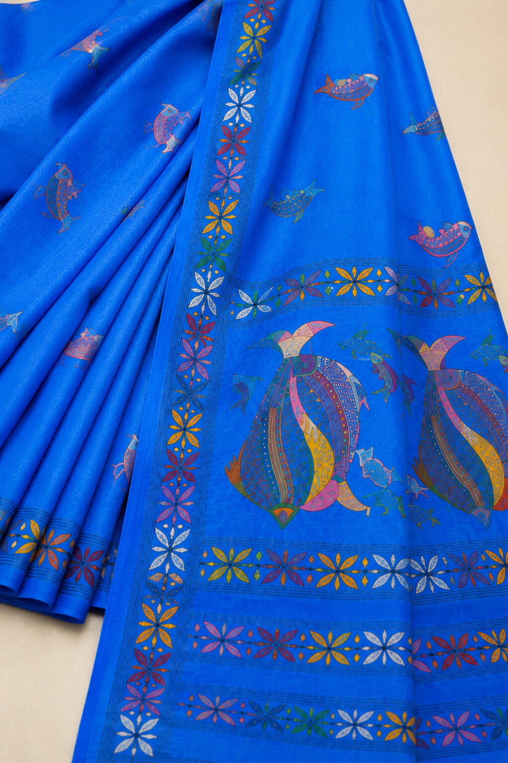 Laa Calcutta Blue & Multi hand-stitch embroidary silk blend kantha stitch saree