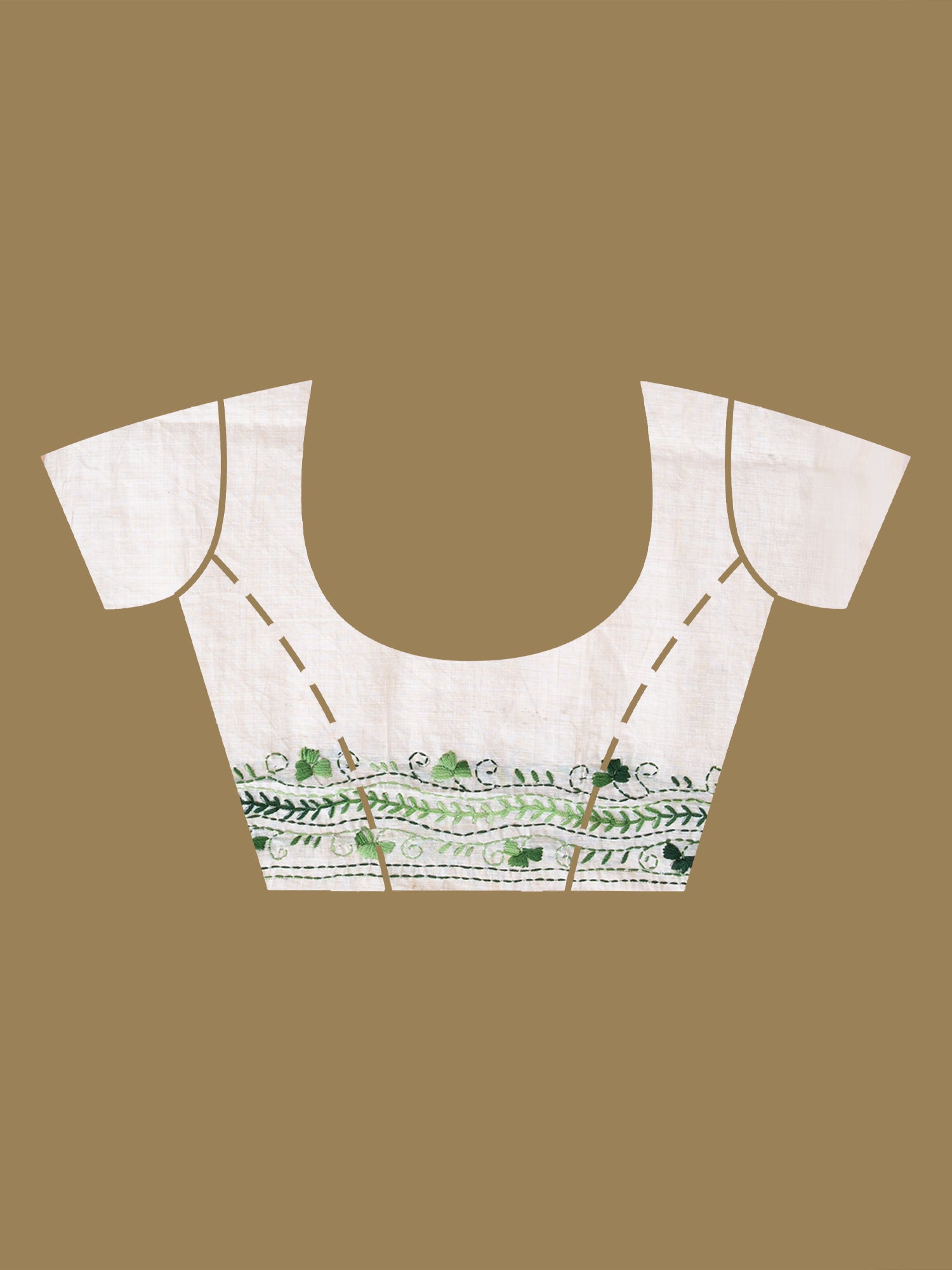 Laa Calcutta White & Green Chanderi silk hand woven embroidered kantha stitch saree for women