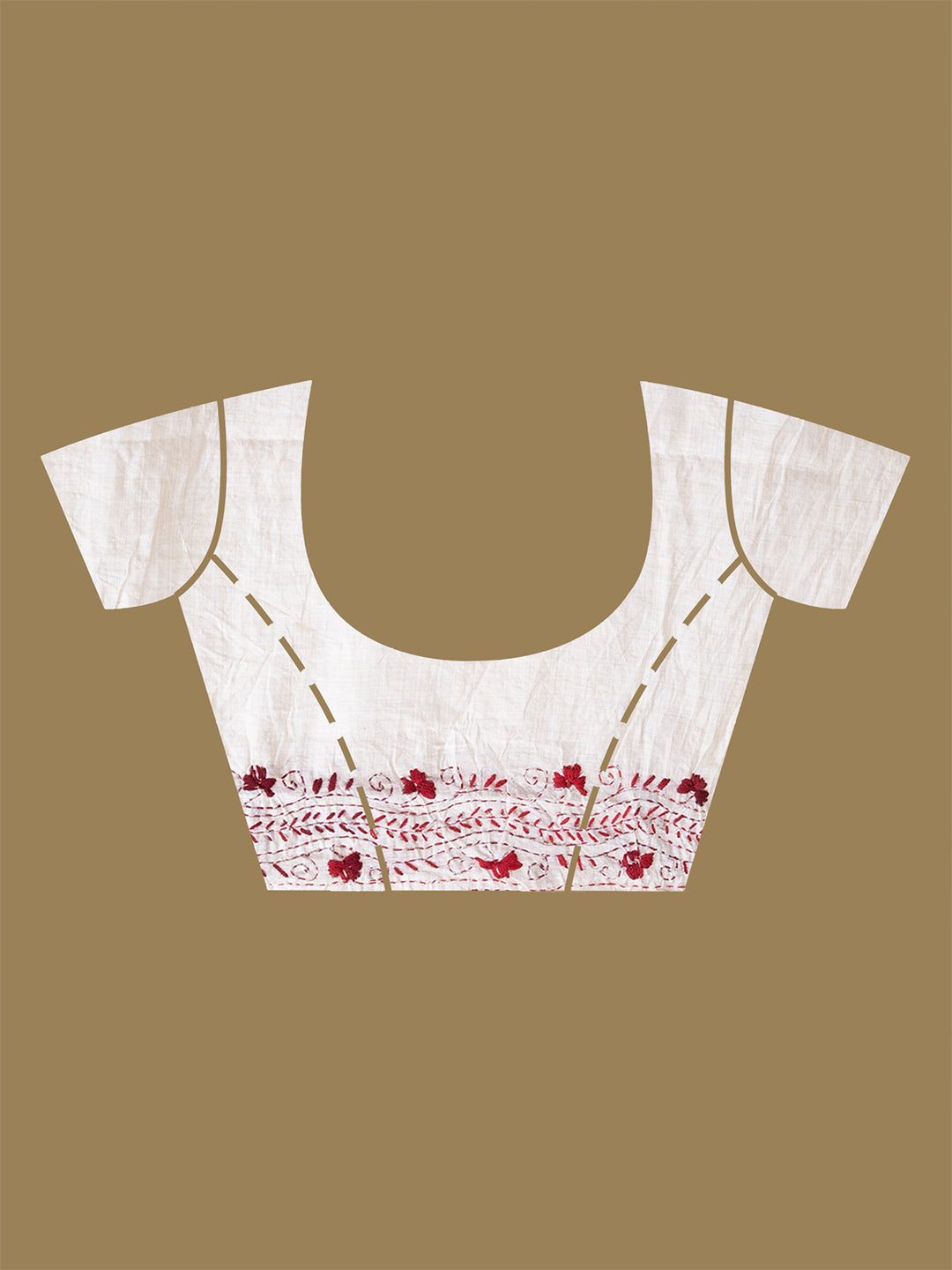 Laa Calcutta Off White & Maroon Chanderi silk printed pattterns hand woven embroidered kantha stitch saree for women