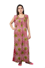 Maroon & Green pure cotton floral nighty