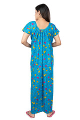 Blue & Yellow pure cotton floral nighty