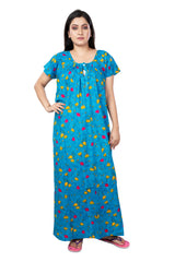 Blue & Yellow pure cotton floral nighty