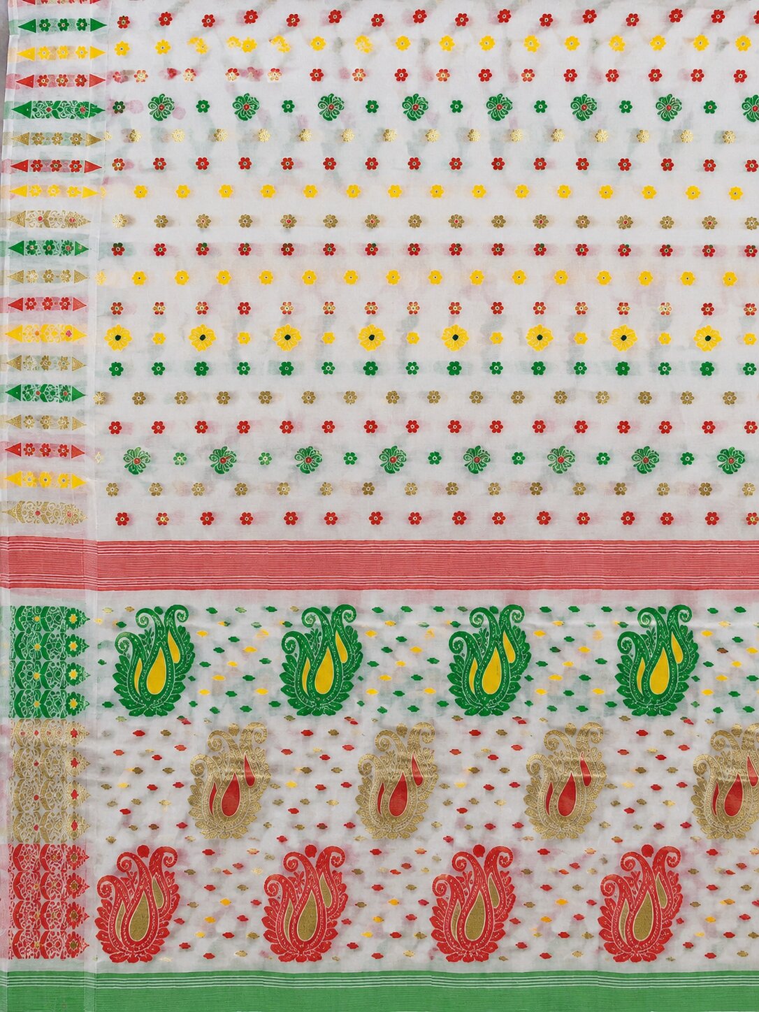 Laa Calcutta White & Multi cotton blend jamdani saree