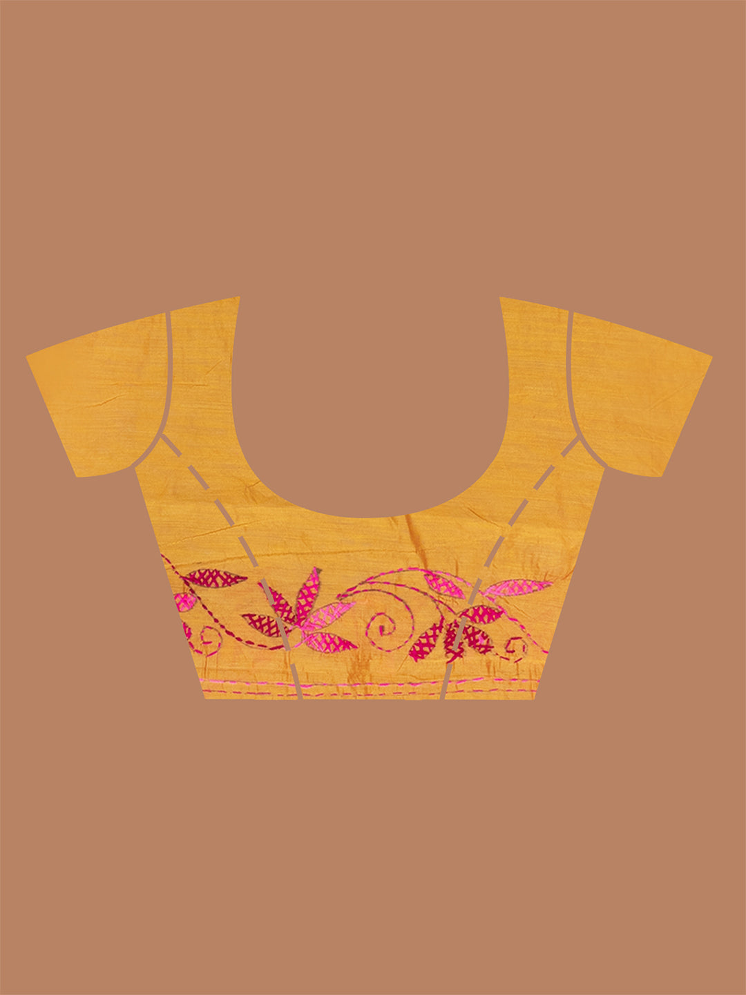 Laa Calcutta Mustard & Pink silk blend embroidered kantha work saree for women