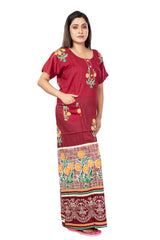 Maroon & Yellow pure cotton floral nighty