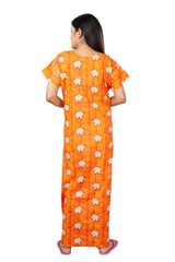 Orange pure cotton floral nighty