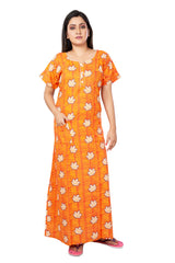 Orange pure cotton floral nighty