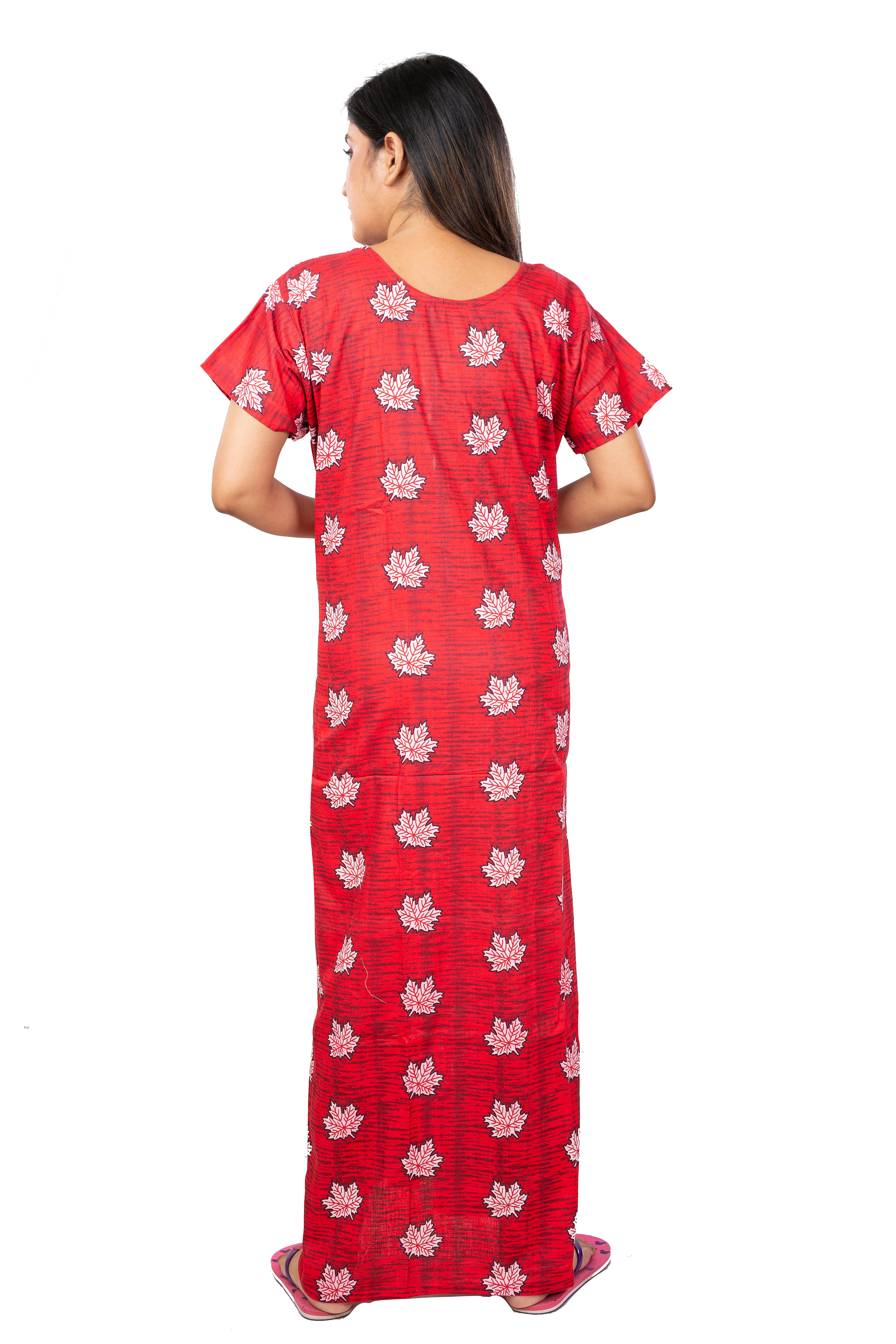 Red pure cotton floral nighty