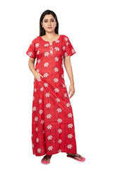 Red pure cotton floral nighty