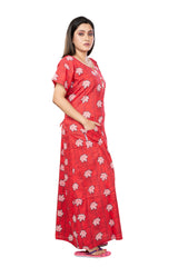 Red pure cotton floral nighty