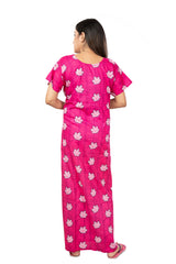 Pink & White pure cotton floral nighty