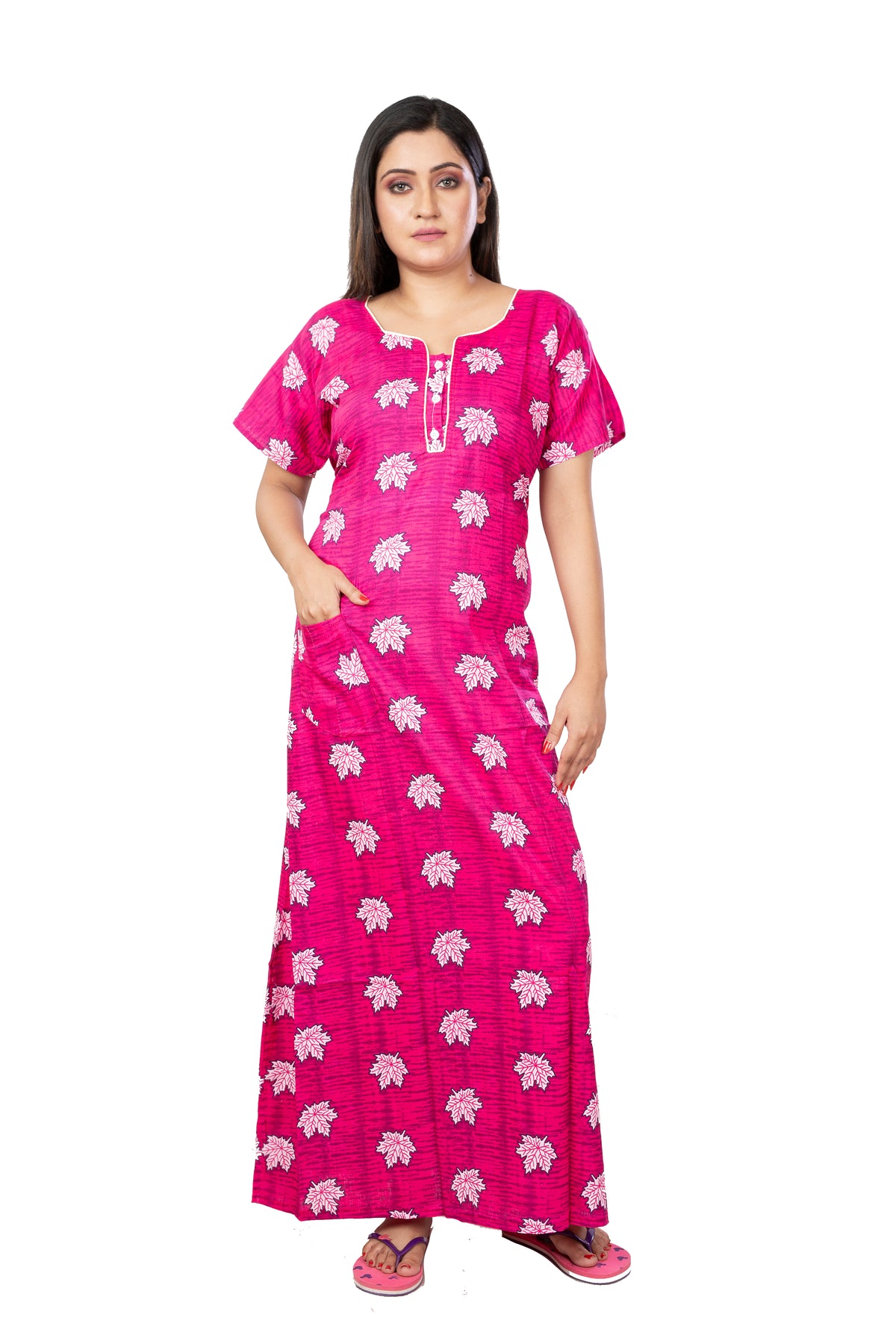 Pink & White pure cotton floral nighty