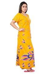 Yellow & Multi pure cotton floral nighty