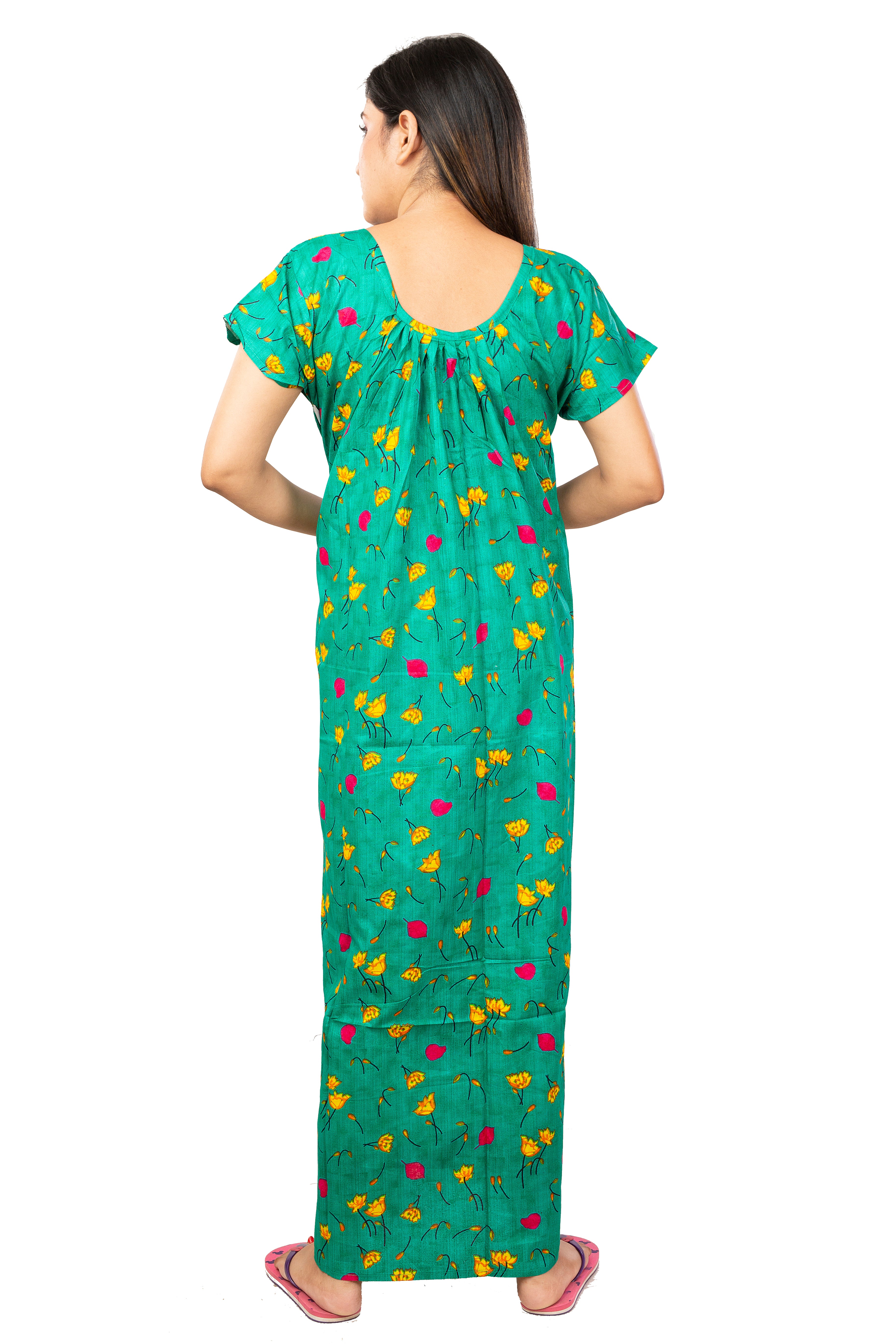 Green & Yellow pure cotton floral nighty