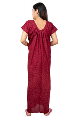 Maroon pure cotton floral nighty