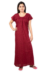 Maroon pure cotton floral nighty