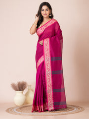 Magenta & Pink silk cotton solid handloom saree