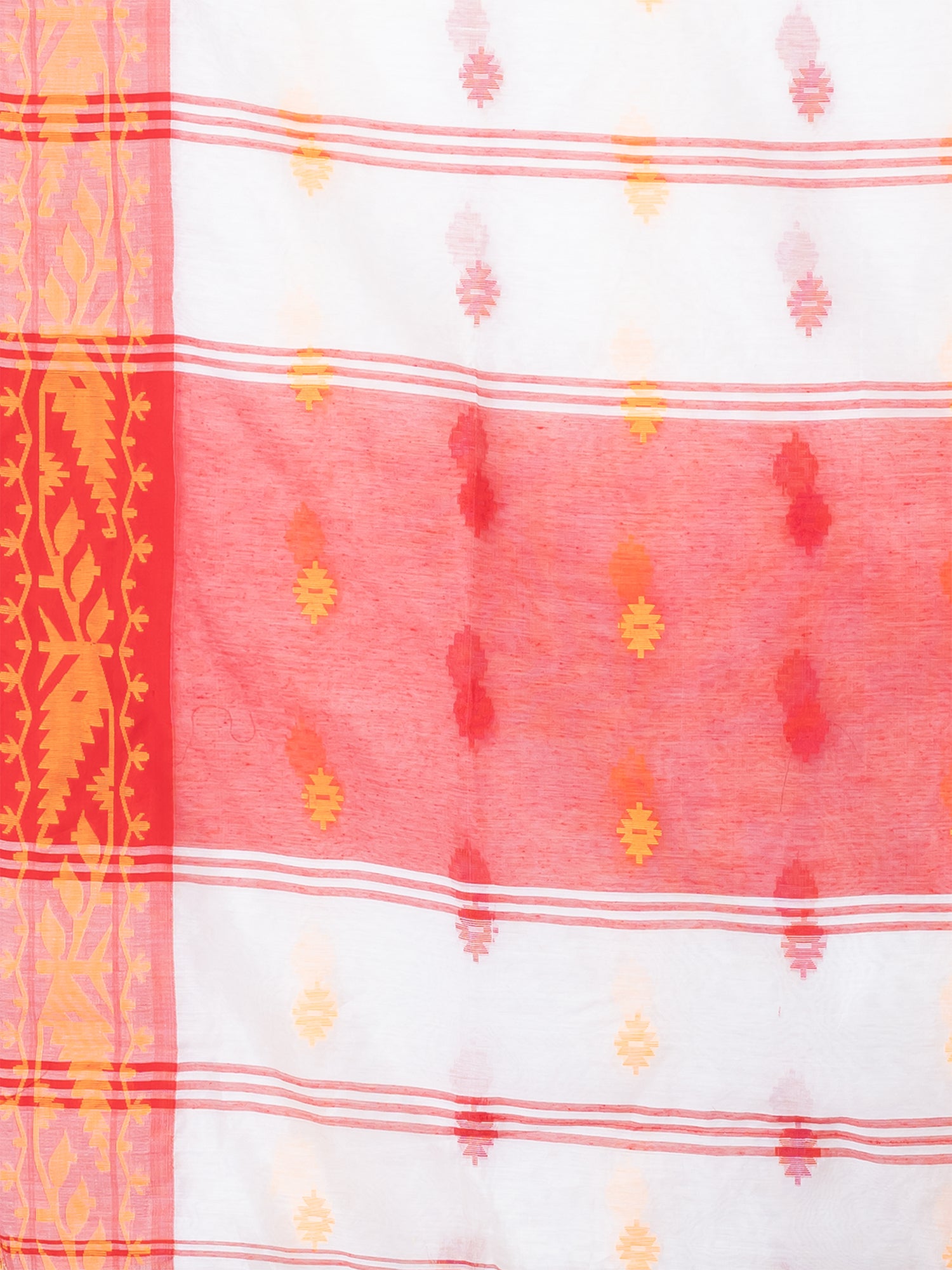 White & Red silk cotton woven design handloom saree