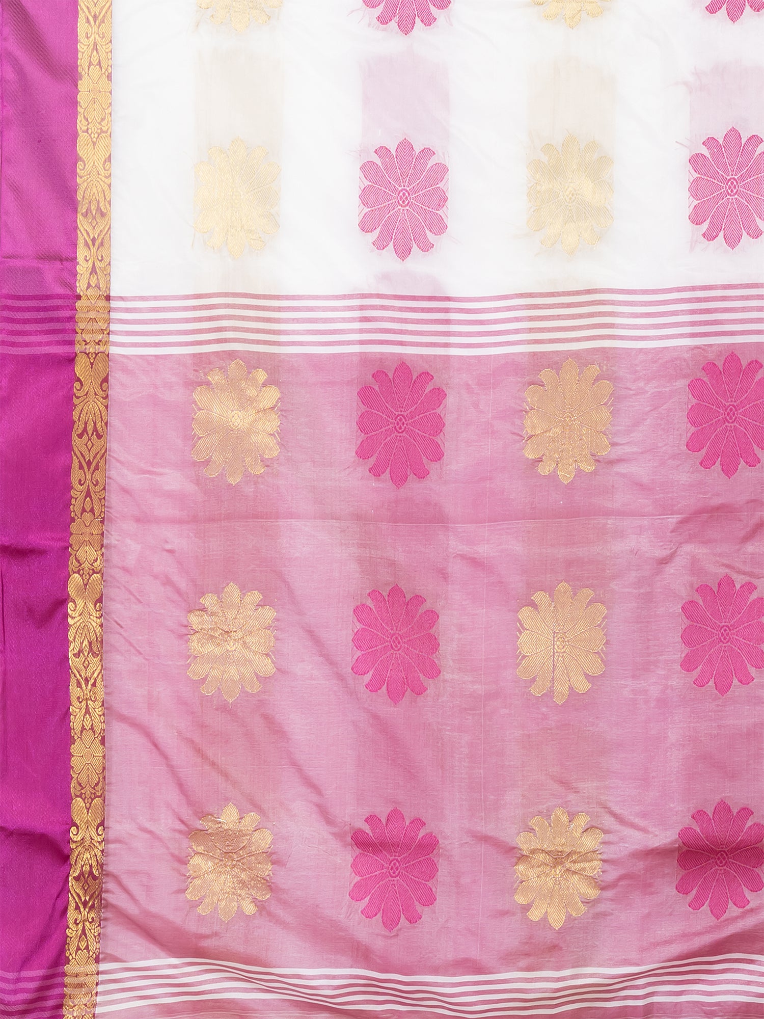 White & Purple silk floral design zari work Tussar silk saree