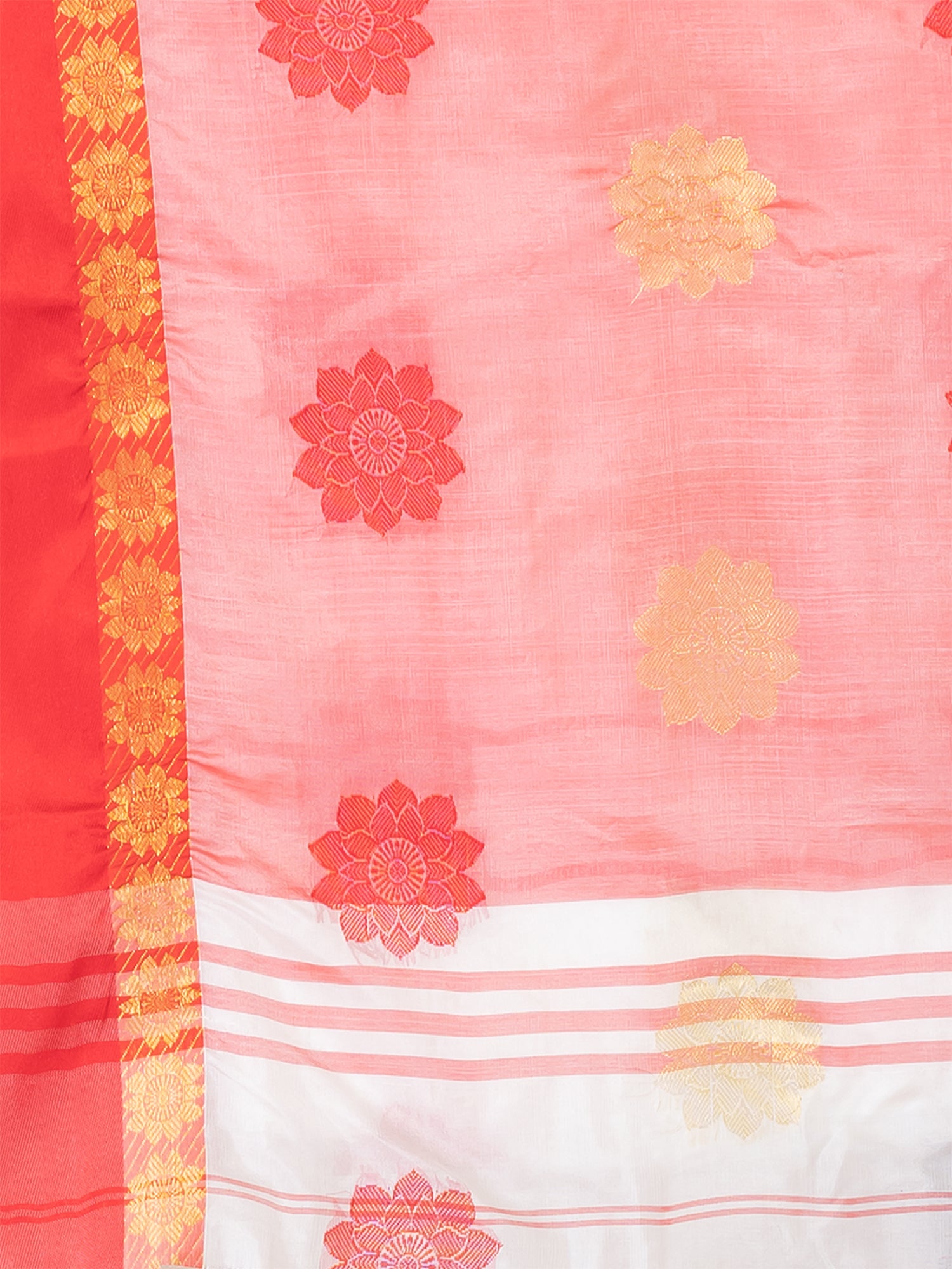 White & Red silk floral design zari work Tussar saree