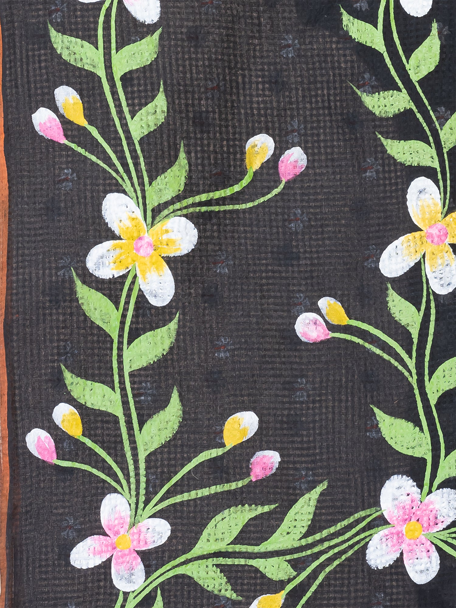 Black & Multi floral design hand embroided Resham kota Hand Painted saree