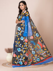 Blue & Multi Kalamkari Peacock design cotton hand painted saree