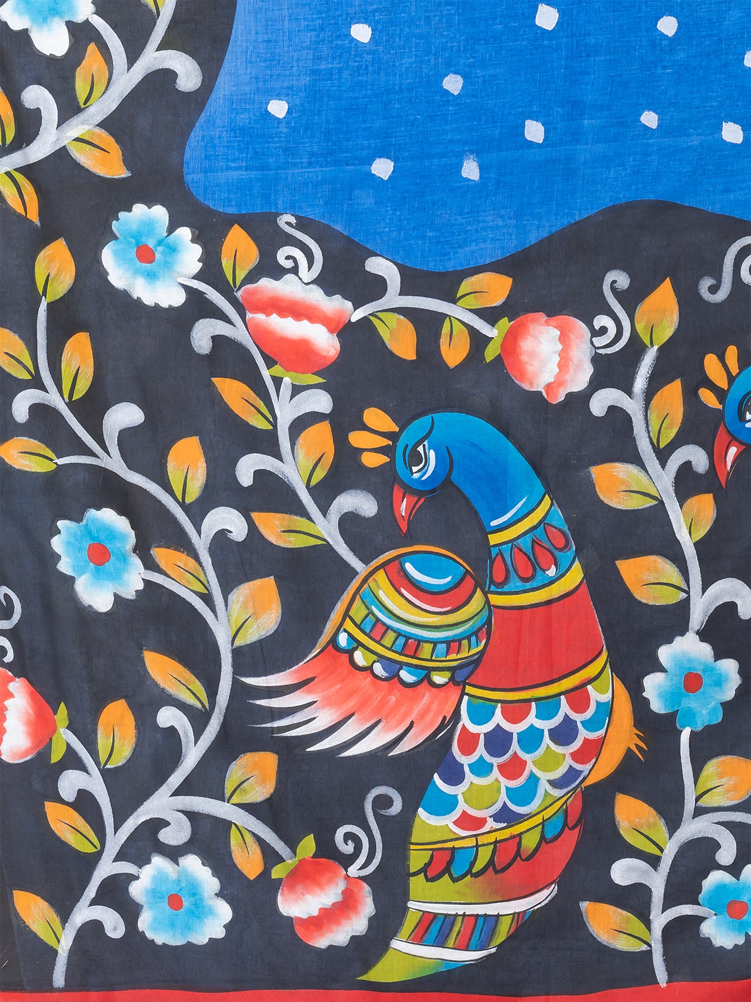 Blue & Multi Kalamkari Peacock design cotton hand painted saree