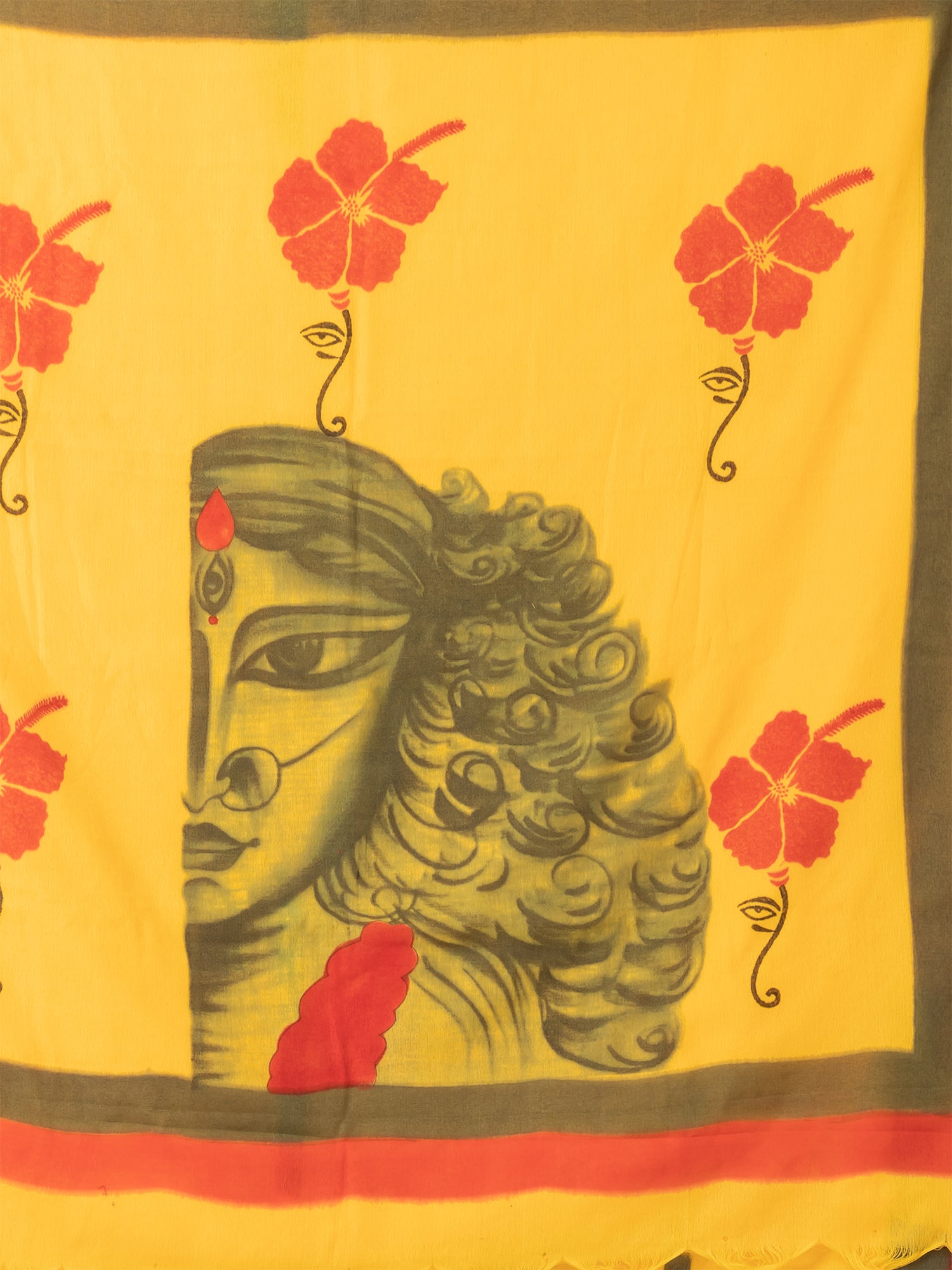 Yellow & Multi pure cotton hand painted saree