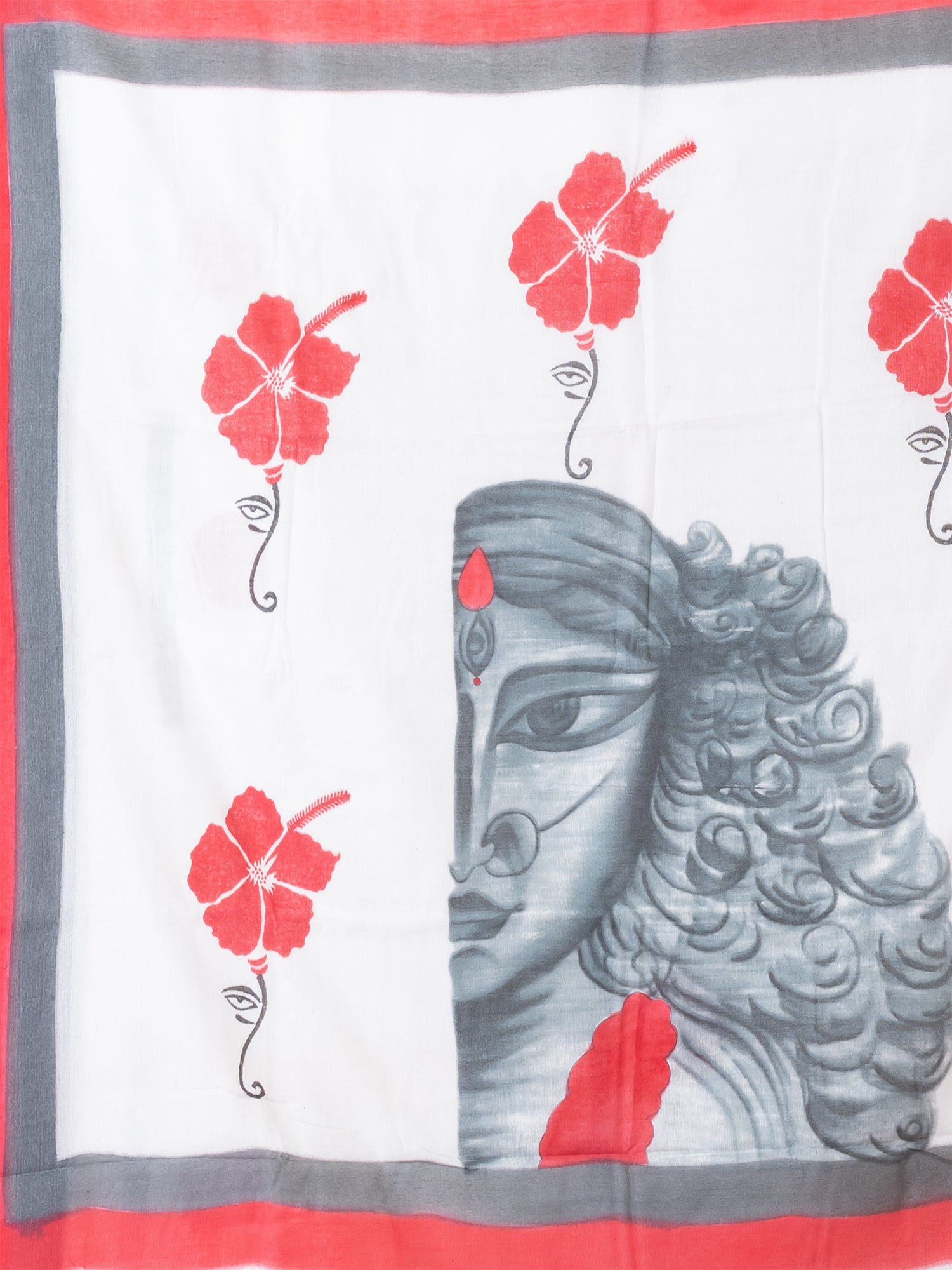 White & Multi pure cotton hand painted saree