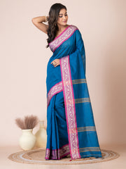 Royal Blue & Magenta silk cotton solid handloom saree