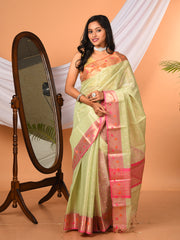 Green & Multi thread embroided Tissue silk banarasi saree