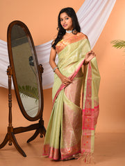 Green & Multi thread embroided Tissue silk banarasi saree