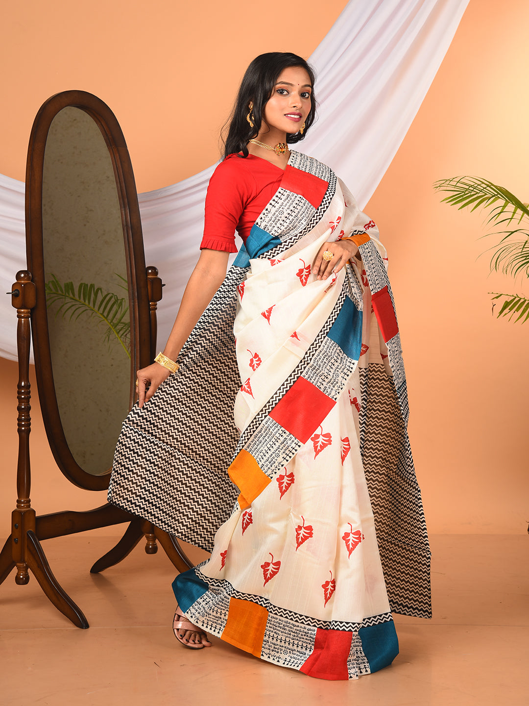 Off White & Multi Bhagalpuri silk saree