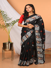 Black & Multi printed semi pure silk saree