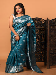 Turquoise Blue & Silver all over zari work silk banarasi saree