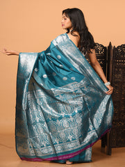 Turquoise Blue & Silver all over zari work silk banarasi saree