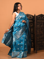 Teal & Silver all over zari work silk banarasi saree