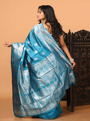 Teal & Silver all over zari work silk banarasi saree