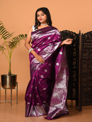 Purple & Silver all over zari work silk banarasi saree