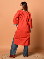 Rust & Multi pure cotton Kantha work  Kurti