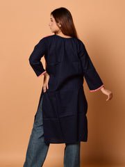Navy Blue & Multi pure cotton Kantha work  Kurti