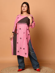 Pink & Black pure cotton Kantha work  Kurti