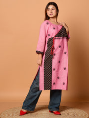 Pink & Black pure cotton Kantha work  Kurti