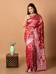 Laa Calcutta Red & Silver all over zari work silk banarasi saree